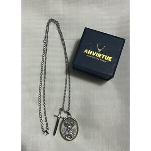 Archangel Michael Silver Pendant Necklace with Sword Viking-Inspired 14” NIP